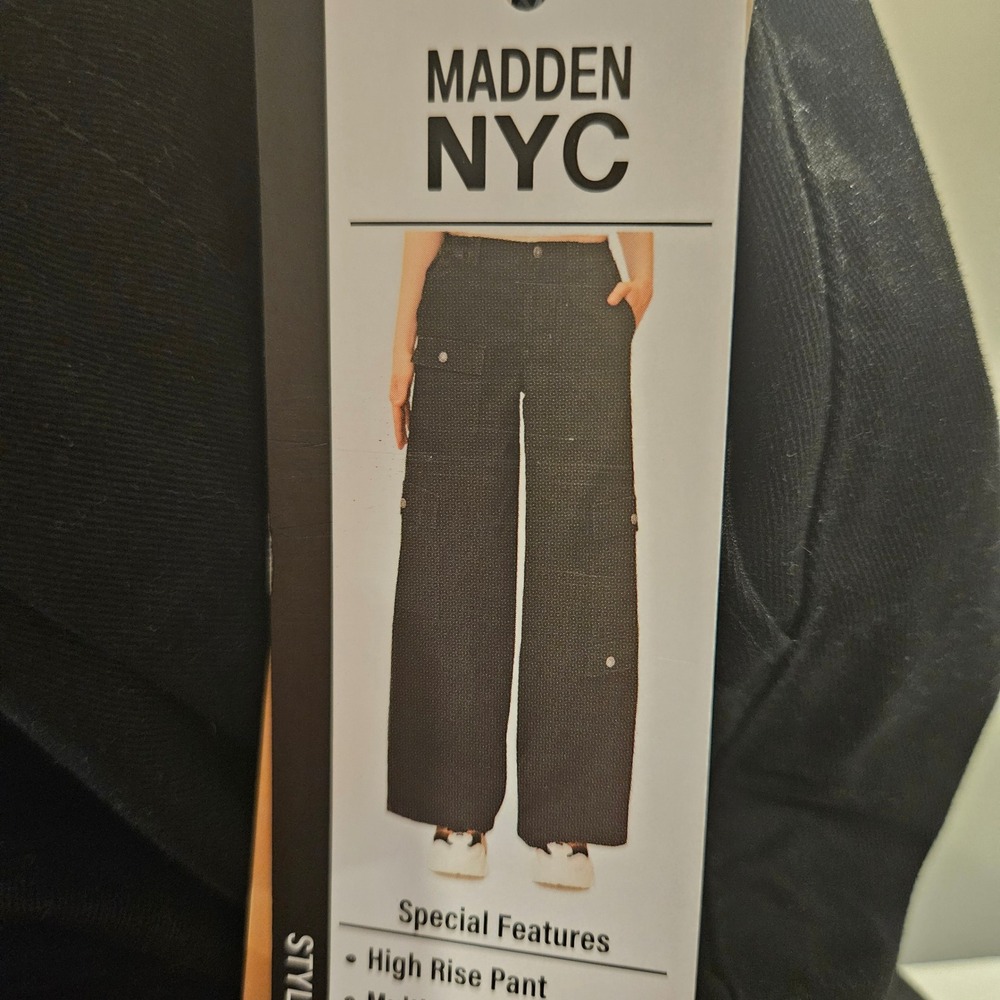Madden NYC Cargo Pants Women XS Black High Rise Wide Leg Skater Grunge Goth NWT